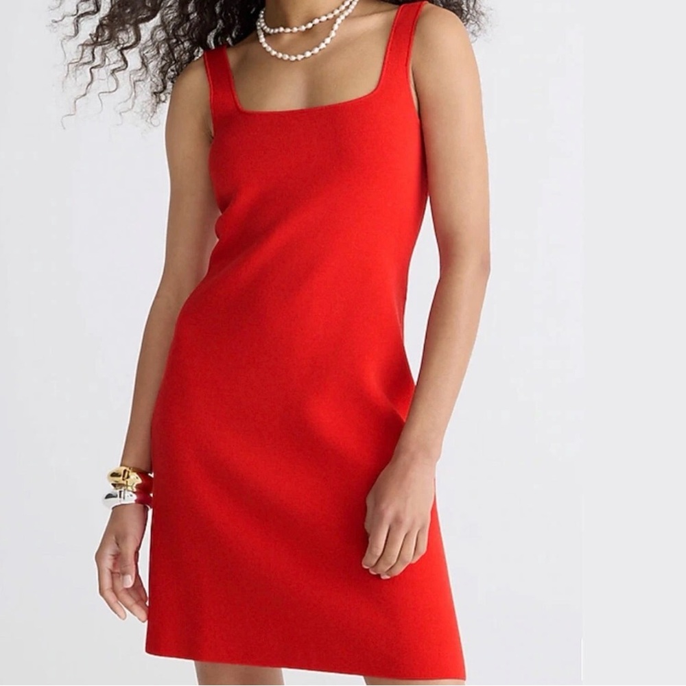 J Crew NWT $98 Square Neck Mini Sweater Dress in Belvedere Red | Sz S
